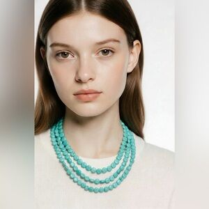 Genuine Turquoise Beaded Womens  Necklace Multi Strand Layered Statement